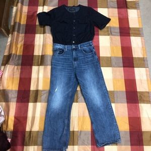 Lucky Brand Two Tone Short Sleeve Denim Jumpsuit